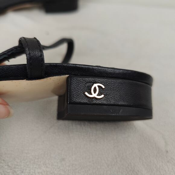 Chanel Leather Grosgrain Slingback Mules Womens 42C Black Flats NWOB FLAWED - Picture 7 of 10